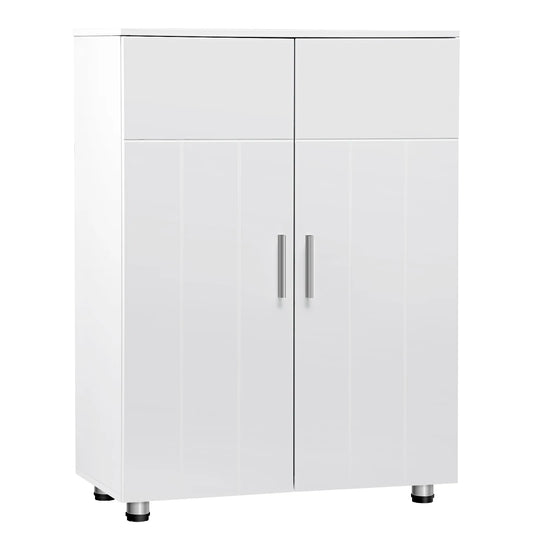 White Bathroom Cabinet with Adjustable Shelves 2 Doors 3 Compartments Storage Cupboard Free Standing Entryway Cabinet