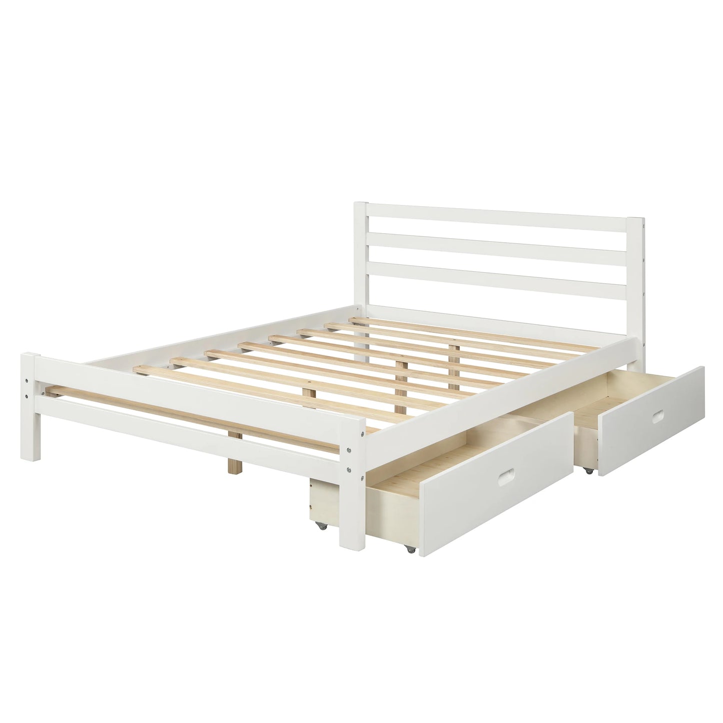 Wood platform bed with two drawers Twin or Full Bedroom Furniture for Livingroom US Warehouse