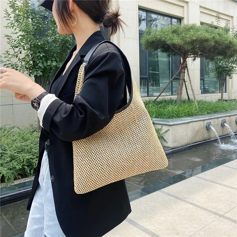 Vintage  Summer Women Durable Weave Straw Beach Bags Linen Woven Bucket Bag Grass Casual Tote Handbags Knitting Rattan Bags