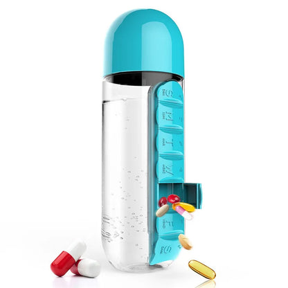 Combination Plastic Water Bottle And Daily Pill Box