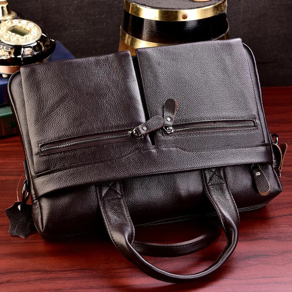 Men Genuine Leather Travel Briefcase