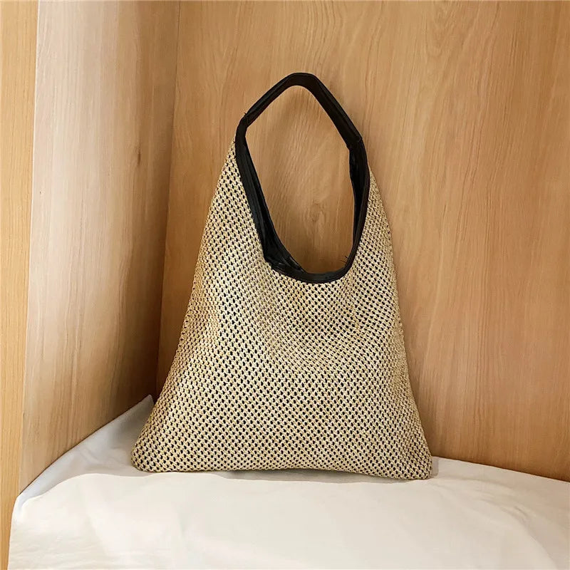 Vintage  Summer Women Durable Weave Straw Beach Bags Linen Woven Bucket Bag Grass Casual Tote Handbags Knitting Rattan Bags