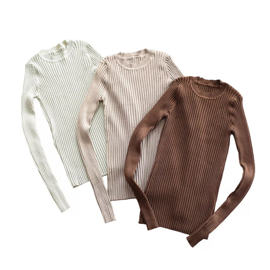 Women Sweater Pullover Basic Crew Neck Ribbed Tops Solid Knitted Jumper With Thumb Hole