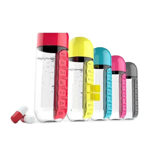 Combination Plastic Water Bottle And Daily Pill Box