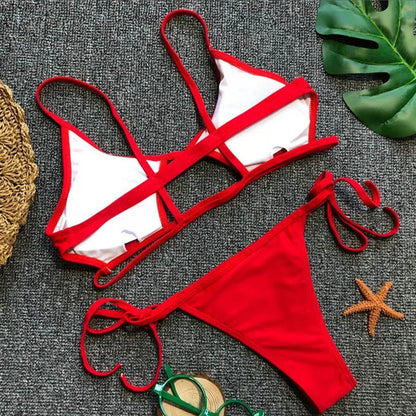 Hollowed Red Bikini Set