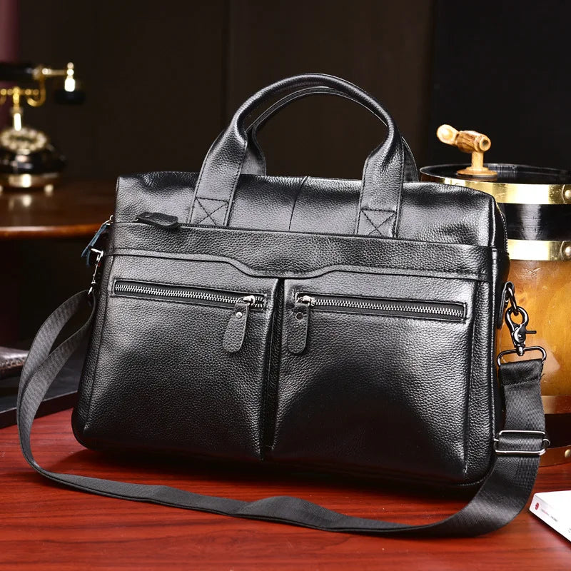 Men Genuine Leather Travel Briefcase