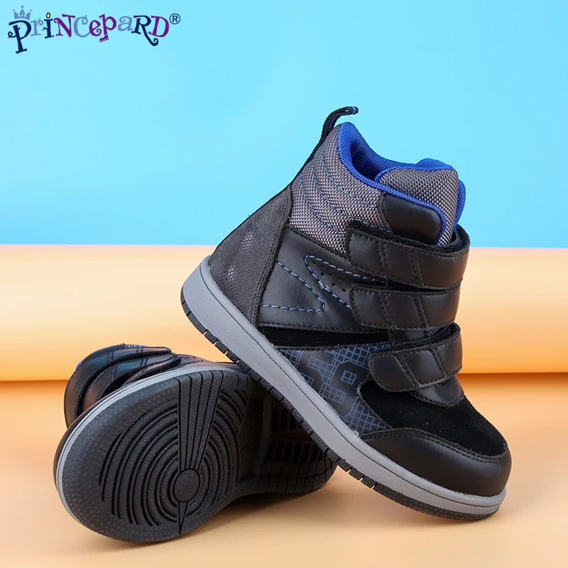 Princepard Ankle Boots for Girls Boys Orthopedic Children's Sneakers with Arch Support Insoles Pink Grey Leather Kids Shoes