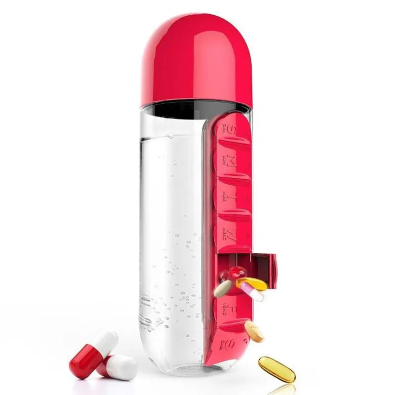 Combination Plastic Water Bottle And Daily Pill Box