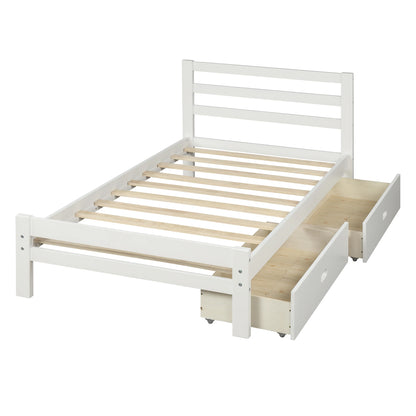 Wood platform bed with two drawers Twin or Full Bedroom Furniture for Livingroom US Warehouse