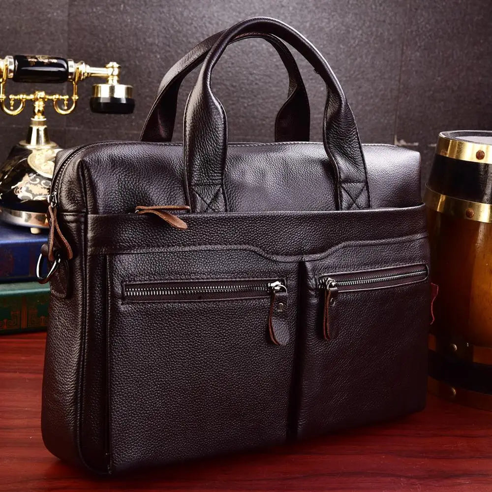 Men Genuine Leather Travel Briefcase