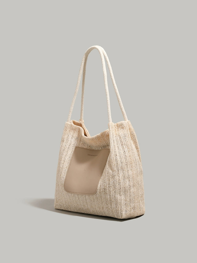 Ur Simple Straw Bag Women 2024 New Advanced Texture Woven Tote Bag Vacation Beach Bag Shoulder Underarm Bag