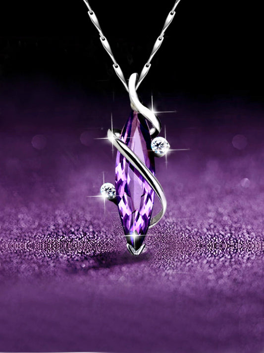 Sterling Silver Necklace Pendant Birthday Gift Female Purple Crystal