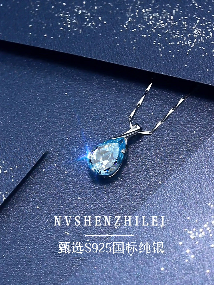 Sterling Silver Necklace Topaz Pendant Accessible Luxury Blue Crystal