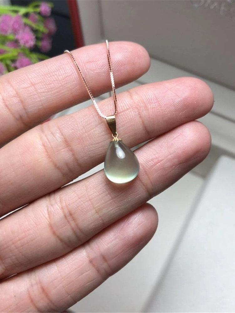 Thickened Prehnite Minimalist Single Pendant Elegant 18K Gold