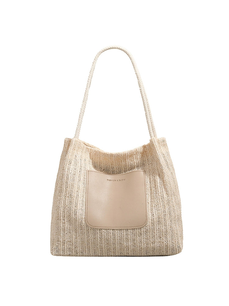 Ur Simple Straw Bag Women 2024 New Advanced Texture Woven Tote Bag Vacation Beach Bag Shoulder Underarm Bag