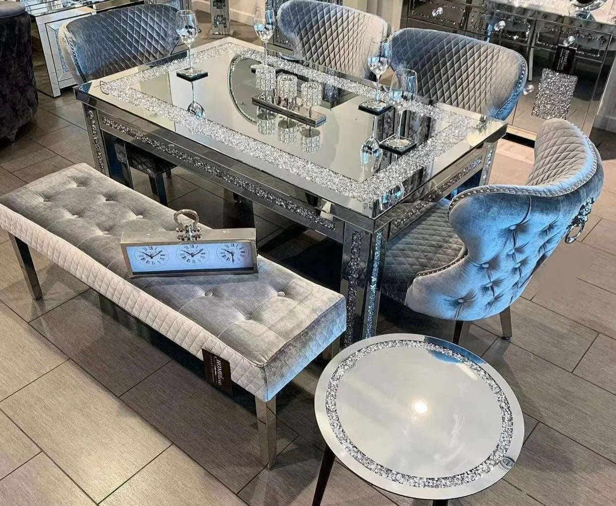 Silver Mirrored Dining Table