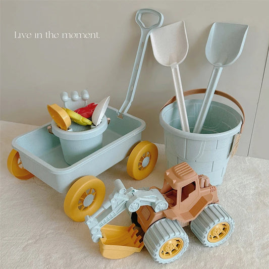 New Beach Set Toys For Kids Trolley Bulldozer Beach Bucket Wheat Straw Summer Seaside Play Sand Water Game Sand Toys/Snow Toys