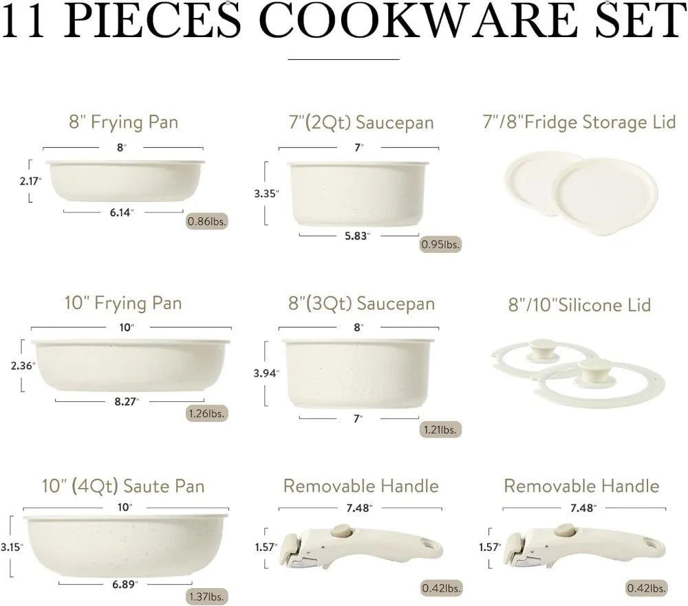 Nonstick Cookware Set With Detachable Handle