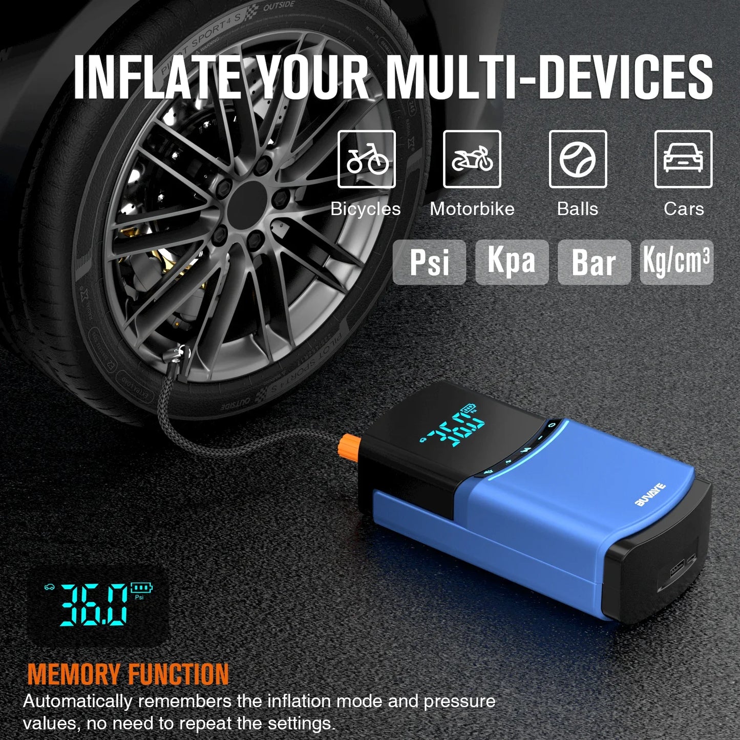 BUVAYE 4 in 1 Car Jump Starter Air Pump