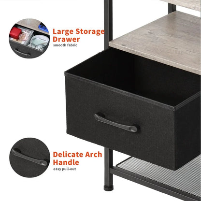 Nightstands Set of 2 with Charging Station and Drawer, End Table Bedside Table with 20 Colors LED Light Strip and 2 Layers Shelf