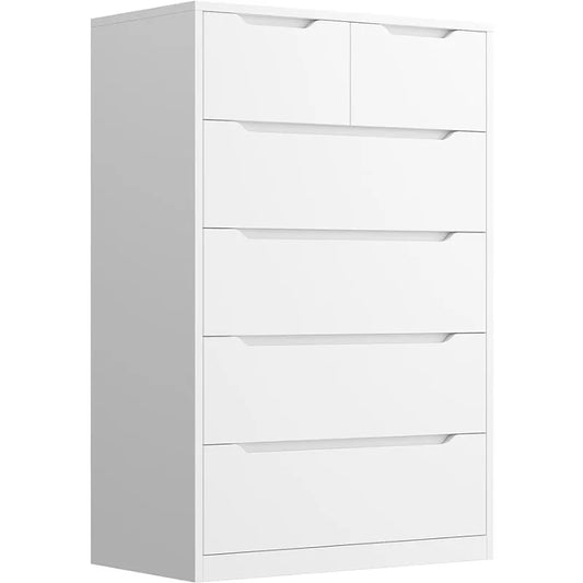 White Dresser with 6 Wood Large Drawers