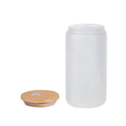 US Warehouse 24Pack Sublimation Glass Tumbler  Blanks  Cans Frosted   with Bamboo Lids and Straws Drinking Jars for Juice DIY