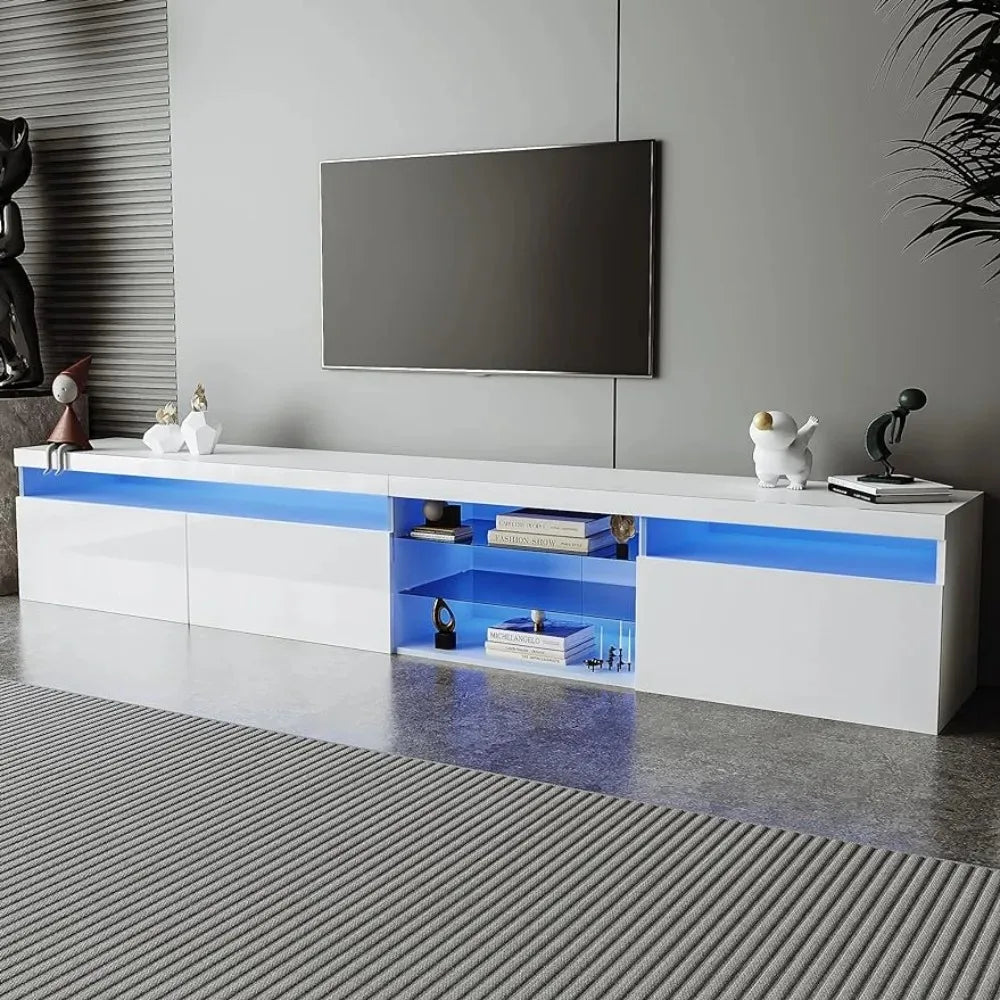 Tv Stand,Unique Design with 2 Glass Shelves and LED Color Changing Lights, Ample Storage Space Media Console,tv Stand