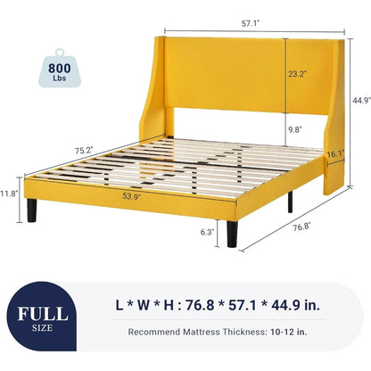 Platform Bed Frame with Upholstered Headboard