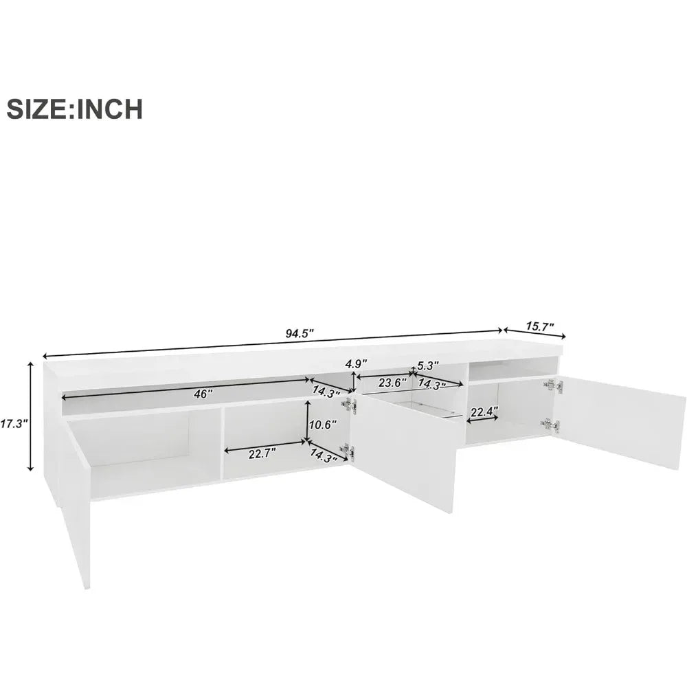 Tv Stand,Unique Design with 2 Glass Shelves and LED Color Changing Lights, Ample Storage Space Media Console,tv Stand