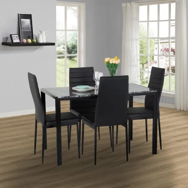 PayLessHere Dining Table and Chairs Set,Modern Rectangular Marble Table top with 4 Chairs PU Leather for Dining Room and Kitchen