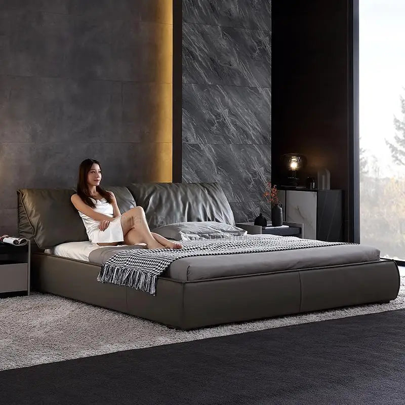 American Minimalist Leather Double Bed, Available in King and Queen