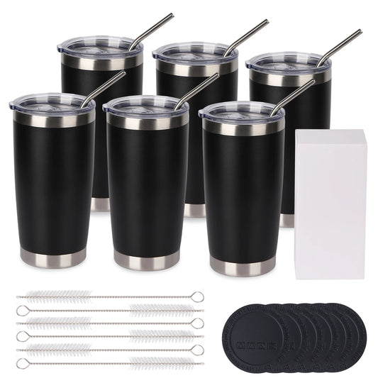 （6 Pack） 20oz Tumbler with Lid And Metal Straw Cup Bulk Vacuum Insulated Double Wall  Coffee  Powder Coated Mug