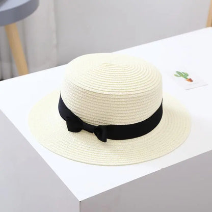 New Summer Parent-Child Bucket Cap Women Sun Visor Bowknot Straw Hat Girls Outdoor Beach Travel Sunshade Wide Cap