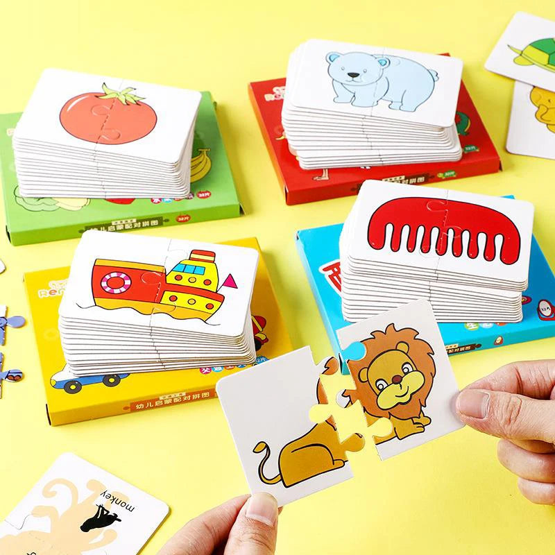 Montessori Toddler Puzzle Cards Toys For Kids 2 Years Jigsaw Matching Game Education Toys Cartoon Shape Cognitive Training Gift