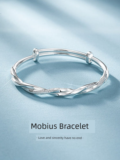 Mobius Ring Silver Bracelet Female Sterling Silver Solid 999 Pure Silver Bracelet Men's Silver Jewelry Birthday Gift for Girlfriend