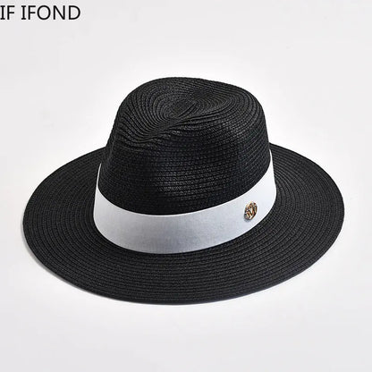 New Summer Straw Hats for Women Men Panama Travel Beach Sun Hat Ribbon Decoration Elegant Luxury Jazz Hat