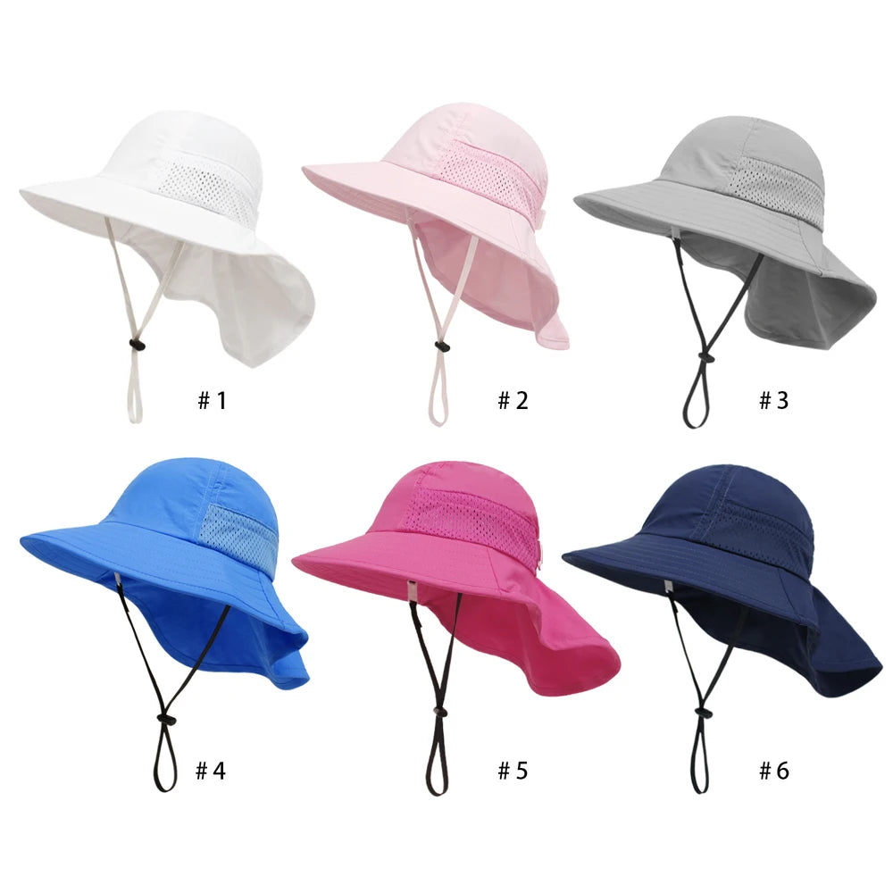 Spring Summer Baby Hat Beach Sun Protection Neck Kids Bucket Hats for Girls Boys Adjustable Children Cap Baby Accessories 6M-6Y