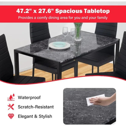 PayLessHere Dining Table and Chairs Set,Modern Rectangular Marble Table top with 4 Chairs PU Leather for Dining Room and Kitchen