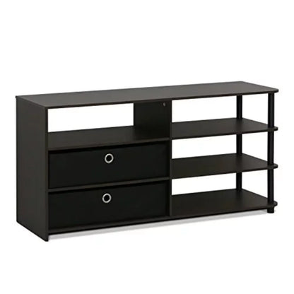 JAYA Simple Design TV Stand with Bins, Walnut Living Room Cabinets Chest Dresser