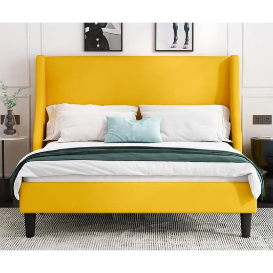 Platform Bed Frame with Upholstered Headboard