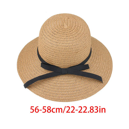 Summer Straw Hat Big Wide Brim Foldable Beach Sun Hat Straw Floppy Sun Block UV Protection Hat Ladies Outdoor Travel Straw Hat