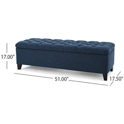 Christopher Knight Fabric Storage Ottoman, Dark Blue, 17.75"D X 51.5"W X 15.75"H