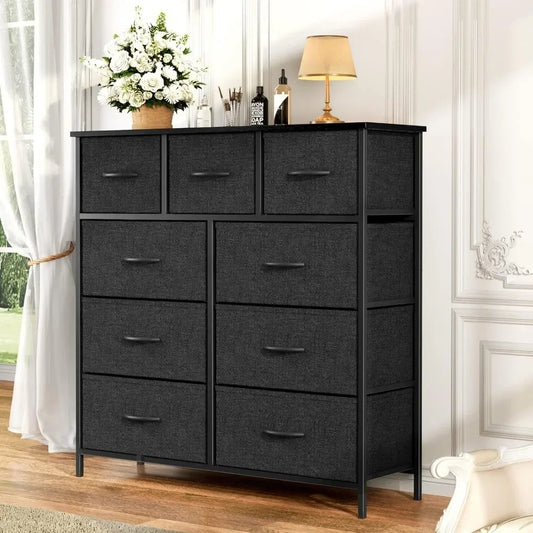 9-drawer Dresser, Chest of Drawers with Fabric Storage Bins