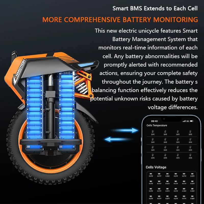 Original INMOTION Adventure V14 Electric Unicycle 70KM/H 134V 2400Wh 50S Battey Motor C40 9000W High Torque 16inch EUC Unicycle