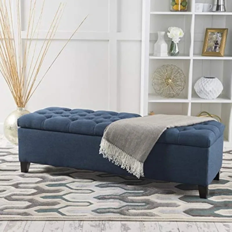 Christopher Knight Fabric Storage Ottoman, Dark Blue, 17.75"D X 51.5"W X 15.75"H