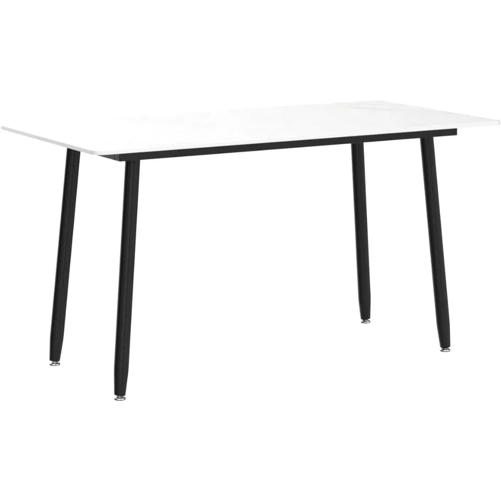 Marble tabletop and metal leg dining table, white 55 "rectangular dining table, fade resistant, scratch resistant,