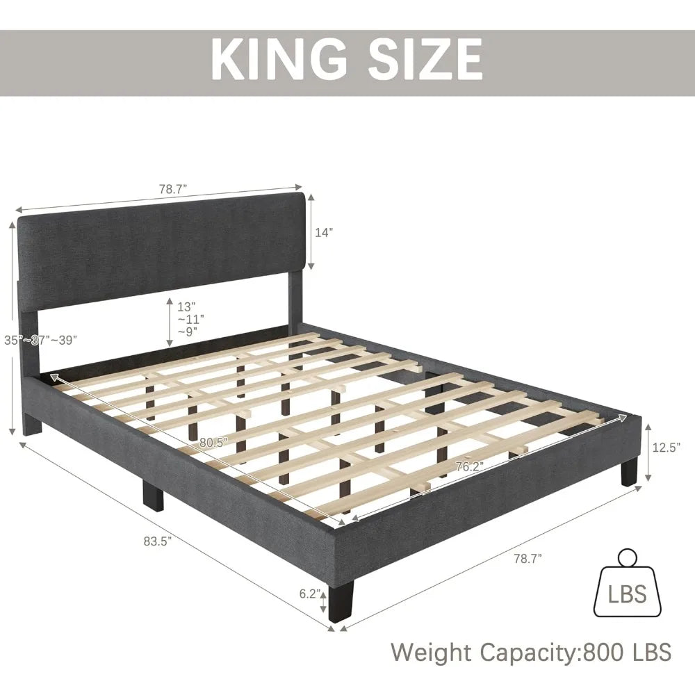 King Size Bed Frame is designed with an adjustable headboard