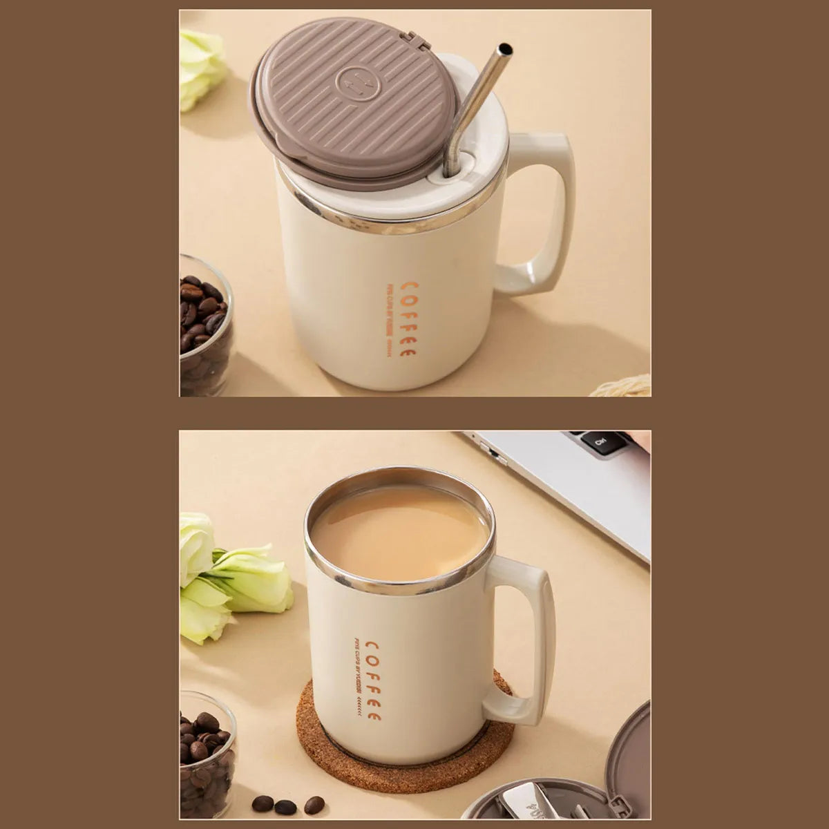 WORTHBUY Coffee Mug With Straw