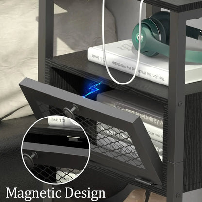 2PCs Modern Nightstand End Table Side Table w/USB Ports