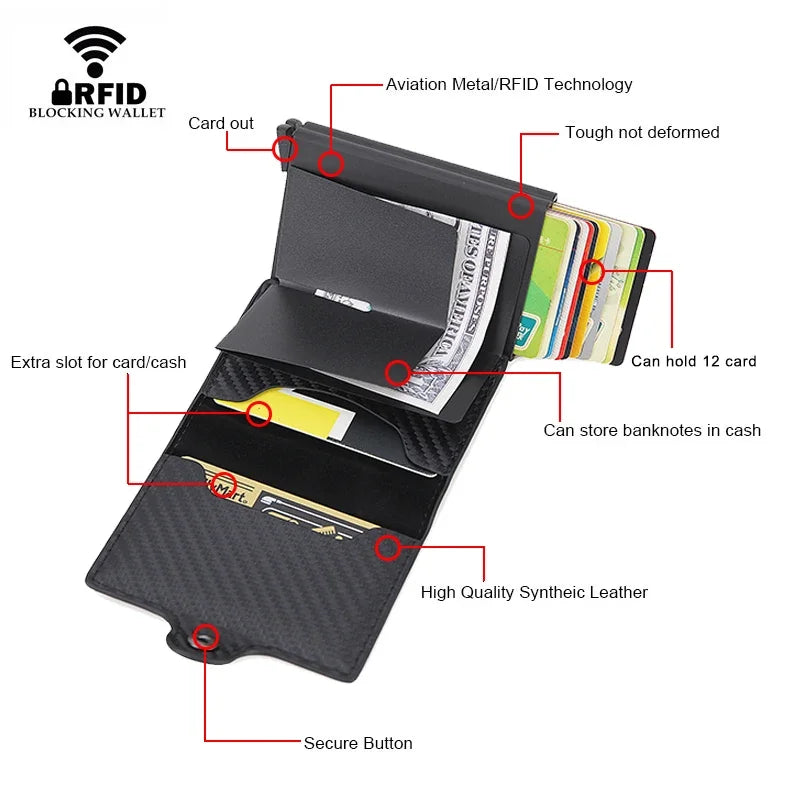 Rfid Blocking Protection Men id Credit Card Holder Wallet Leather Metal Aluminum Business Bank Card Case CreditCard Cardholder